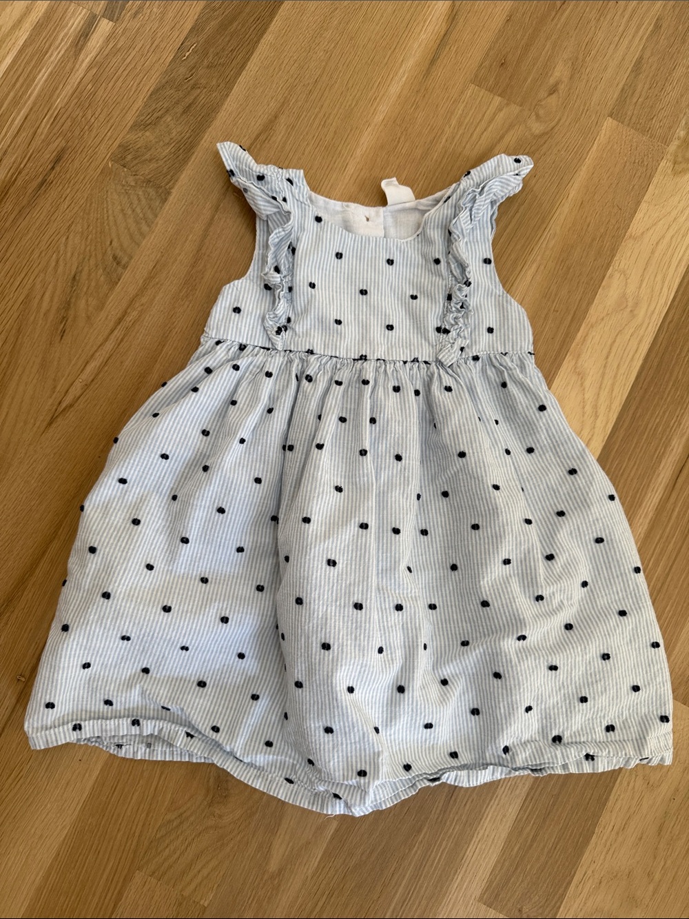 H&M White Dress with Navy Polka Dots and Ruffle Straps